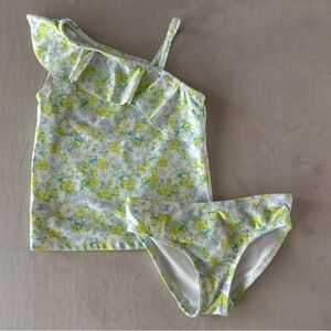 OshKosh B'gosh White Floral One-Shoulder Tankini with Yellow and Blue Accents